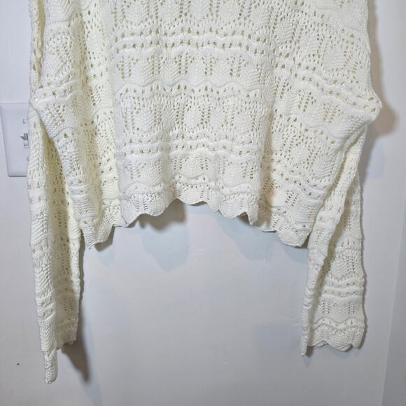 Sincerely Jules Women’s Ivory Crop Crochet  Sweater Oversized Boho Pullover Sz L - Picture 6 of 10